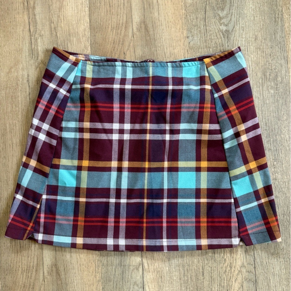 Urban Outfitters Plaid Mini Skirt Women's S-P Blue Burgundy Yellow A-Line